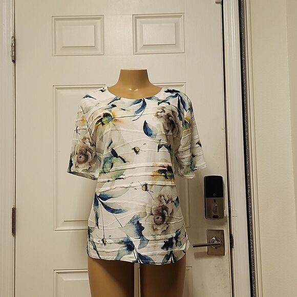 BRAND NEW SALOOS SHORT SLEEVE FLORAL PRINT DESIGN WOMEN'S BLOUSE - Picture 8 of 11